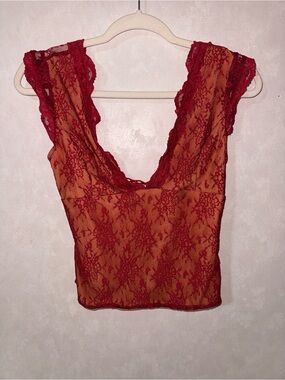 Princess Polly Red Lace Bandeau Tank Top